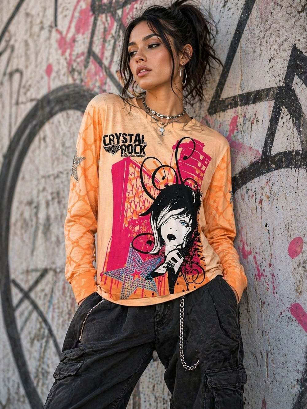Christian Audigier Crystal Rock Limited Edition Rocker Girl Tee Small Z112 New